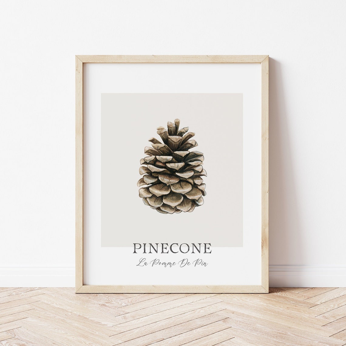 Watercolor Pinecone Botanical Print Neutral Winter Cabin Wall Art