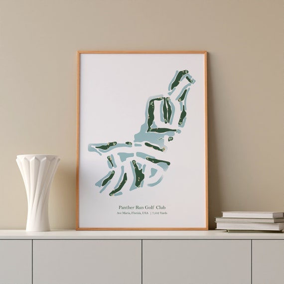 Golf Wall Art For Him Panther Run Club Course Map Home Decor Golfer Living Room Office
