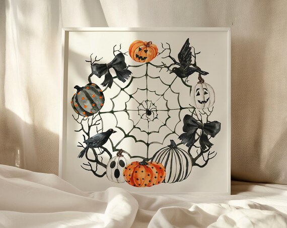 Spider Web Print Coquette Halloween Prints Halloween Printables Cute Halloween Decor Vintage Halloween Wall Art