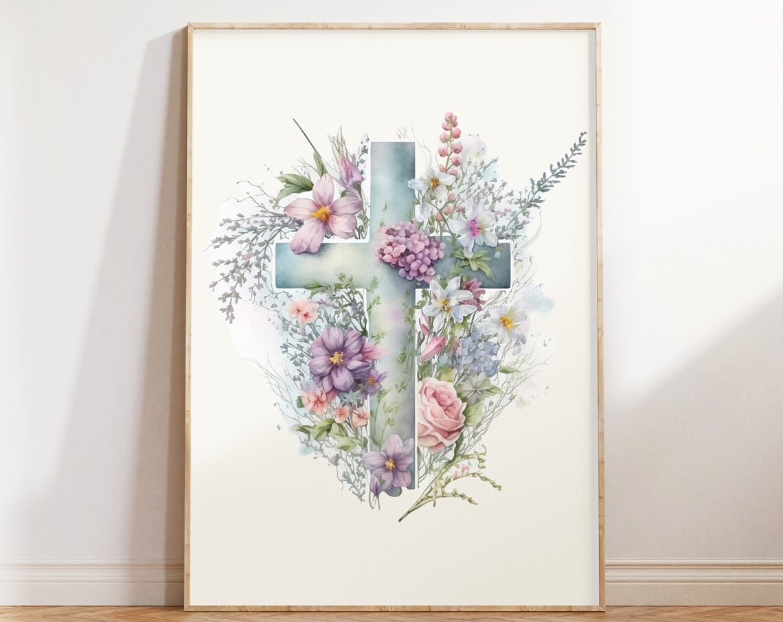 He Is Risen Christian Easter Watercolor Cross
