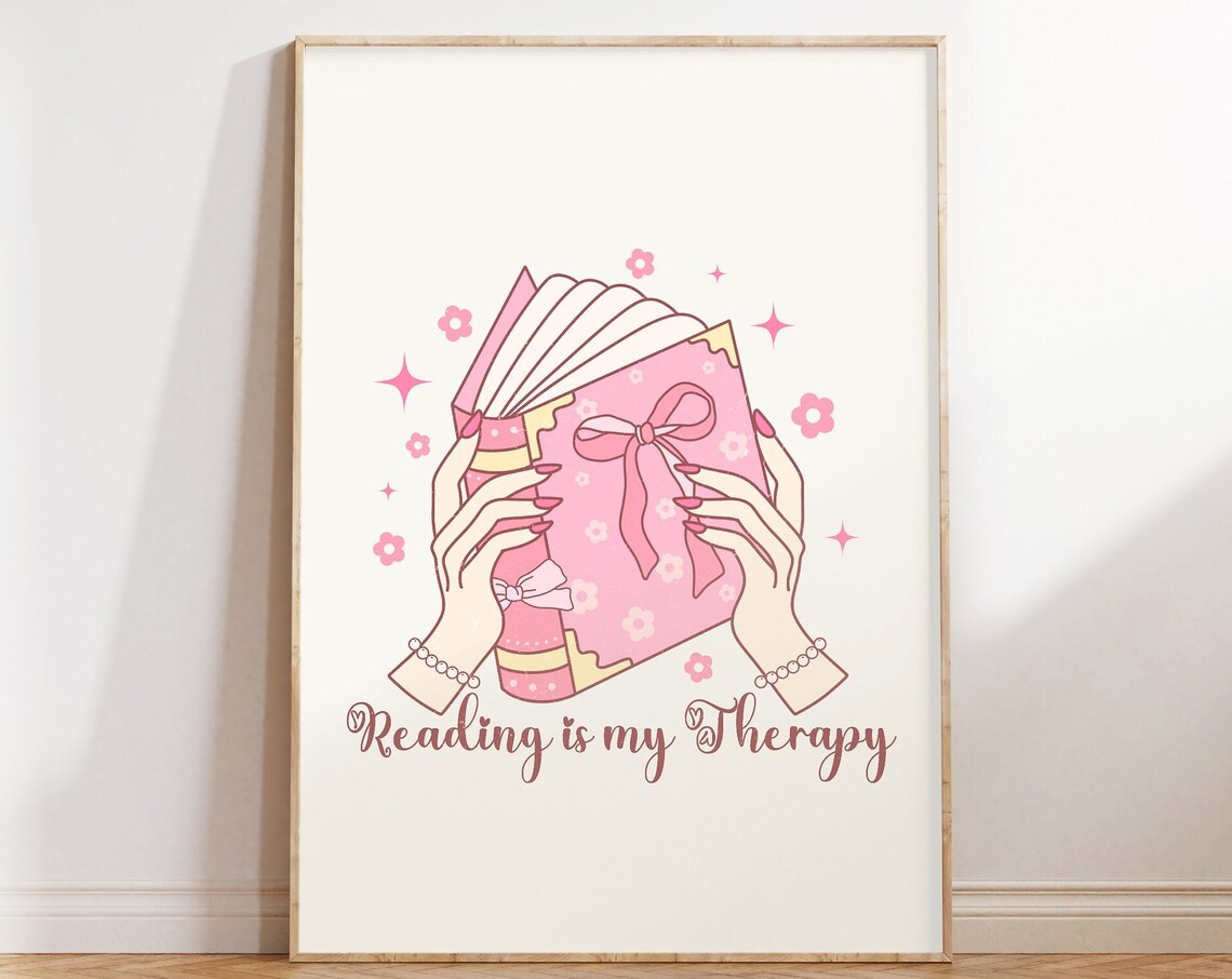 Reading Is My Therapy Pink Bow Book for Bookish Coquette Poster