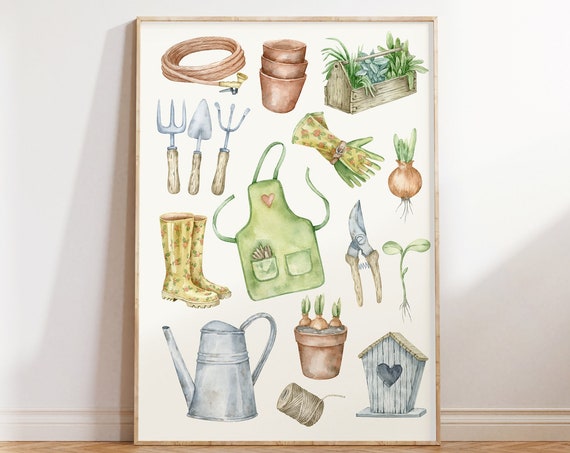 Gardening Art Gardening Wall Decor Gift For Gardener Gardening Tools Set Gardening Poster Gardening Art