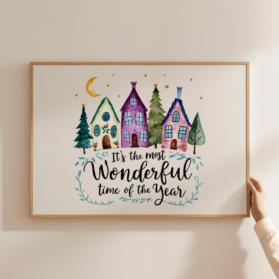 Its the Most Wonderful Time of the Year Watercolor Village Poster