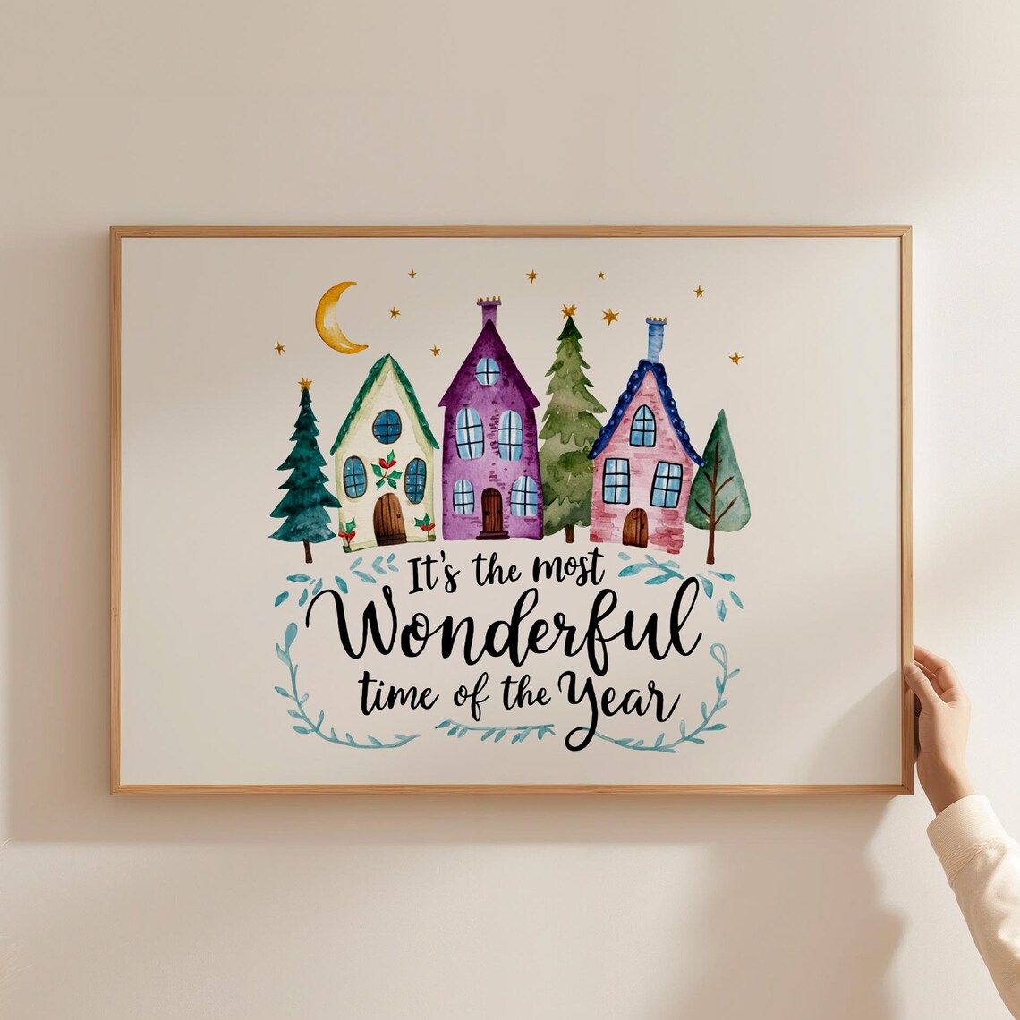 Its the Most Wonderful Time of the Year Watercolor Village Poster