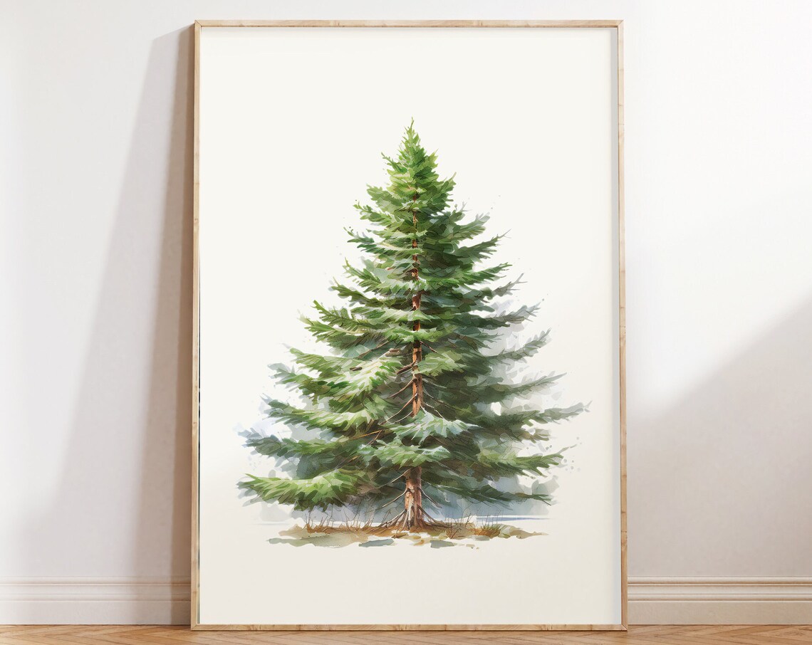 Tall Watercolor Pine Tree Minimalist Evergreen Holiday Poster