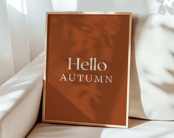 Hello Autumn Minimalist Burnt Orange Typography Greeting Poster