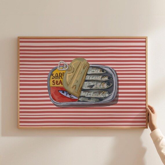Tinned Fish Print Sardines Prints Seafood Print Retro Fish Illustration Trendy Dining Room Prints Restaurant Wall Art