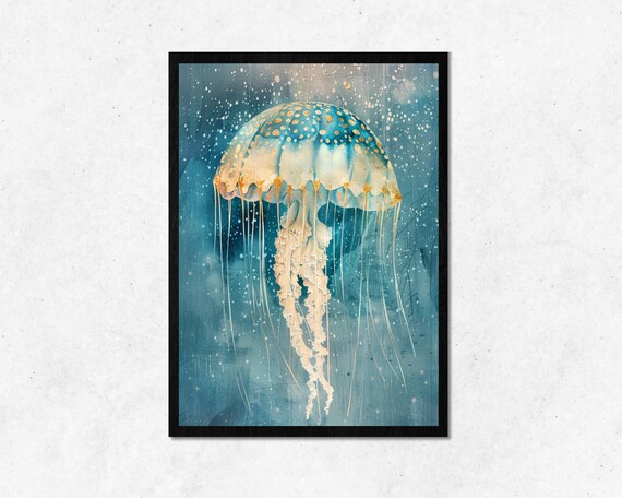 Jellyfish Under Ocean Wall Art L Calm Underwater Design Home Decor Instant Sea Image Room Decoration Frame