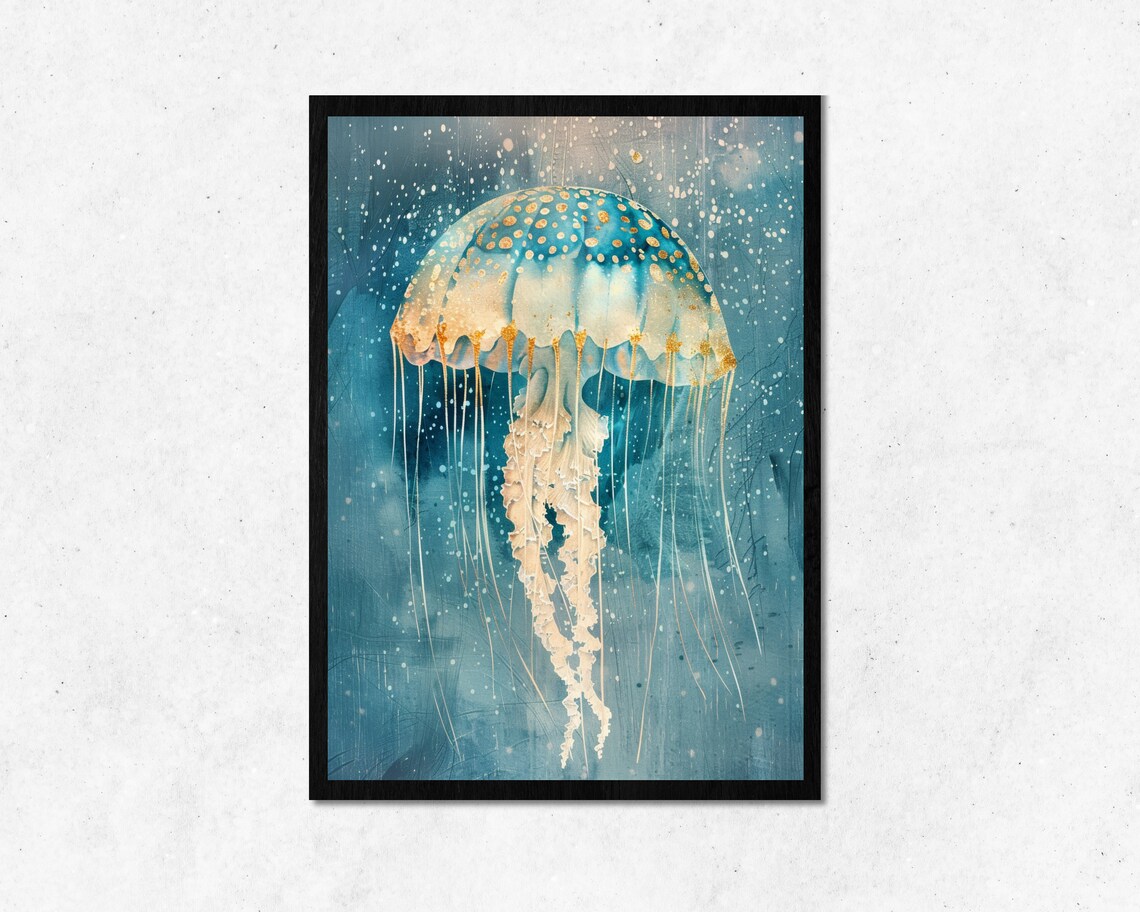 Jellyfish Under Ocean Wall Art L Calm Underwater Design Home Decor Instant Sea Image Room Decoration Frame