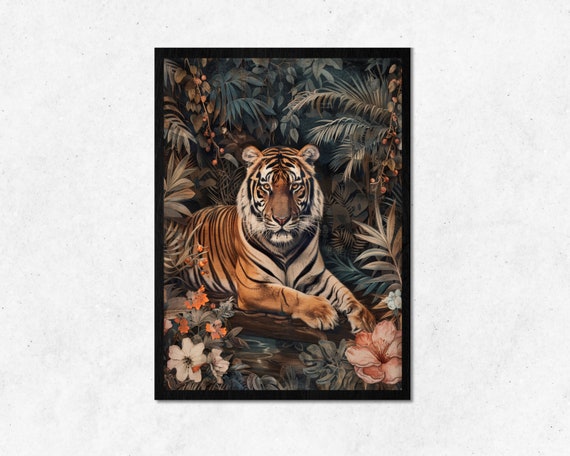 Tiger In Forest Wall Art L Animal With Trees Wallprint Home Decor Nature Design Room Decoration Frame Use