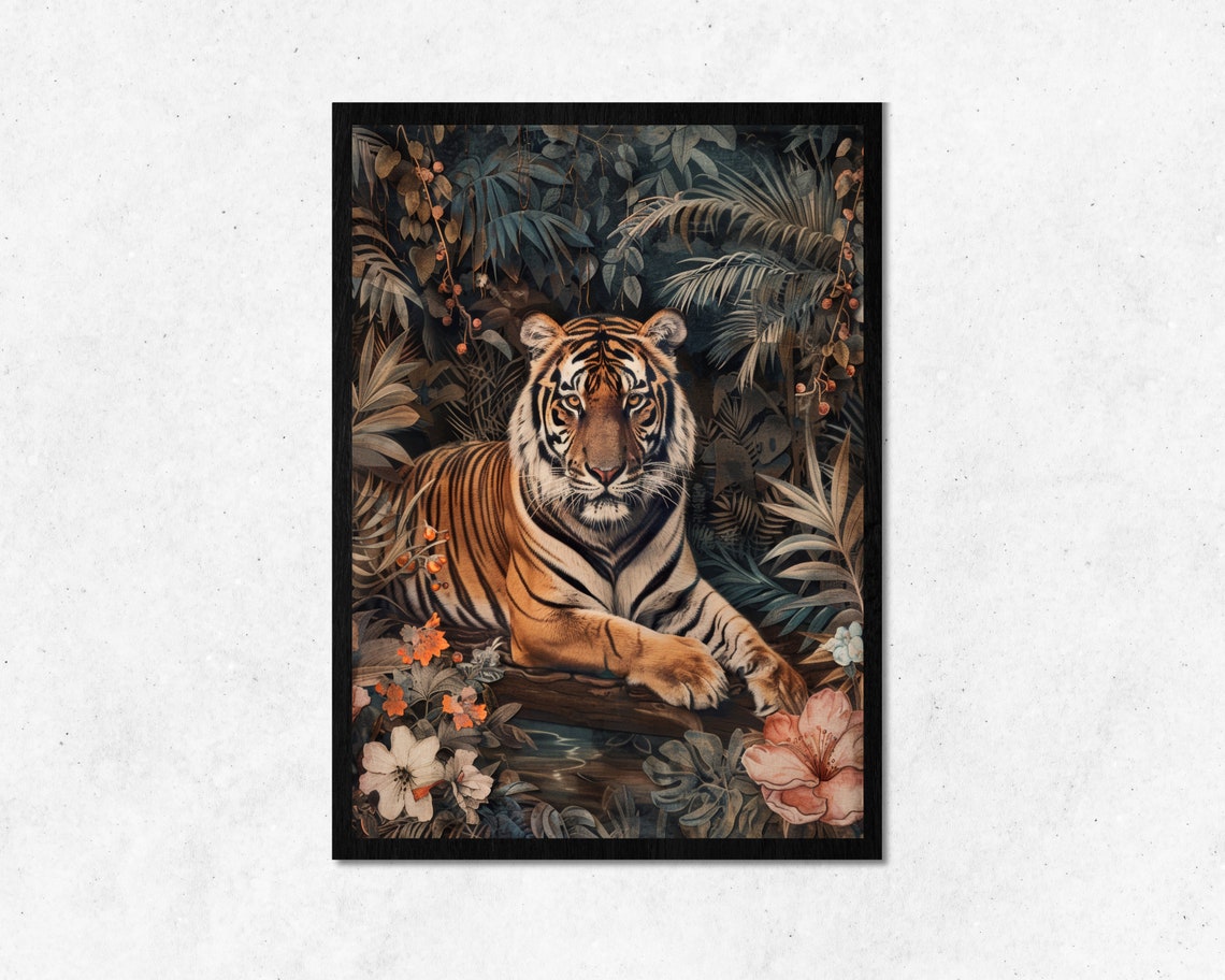 Tiger In Forest Wall Art L Animal With Trees Wallprint Home Decor Nature Design Room Decoration Frame Use