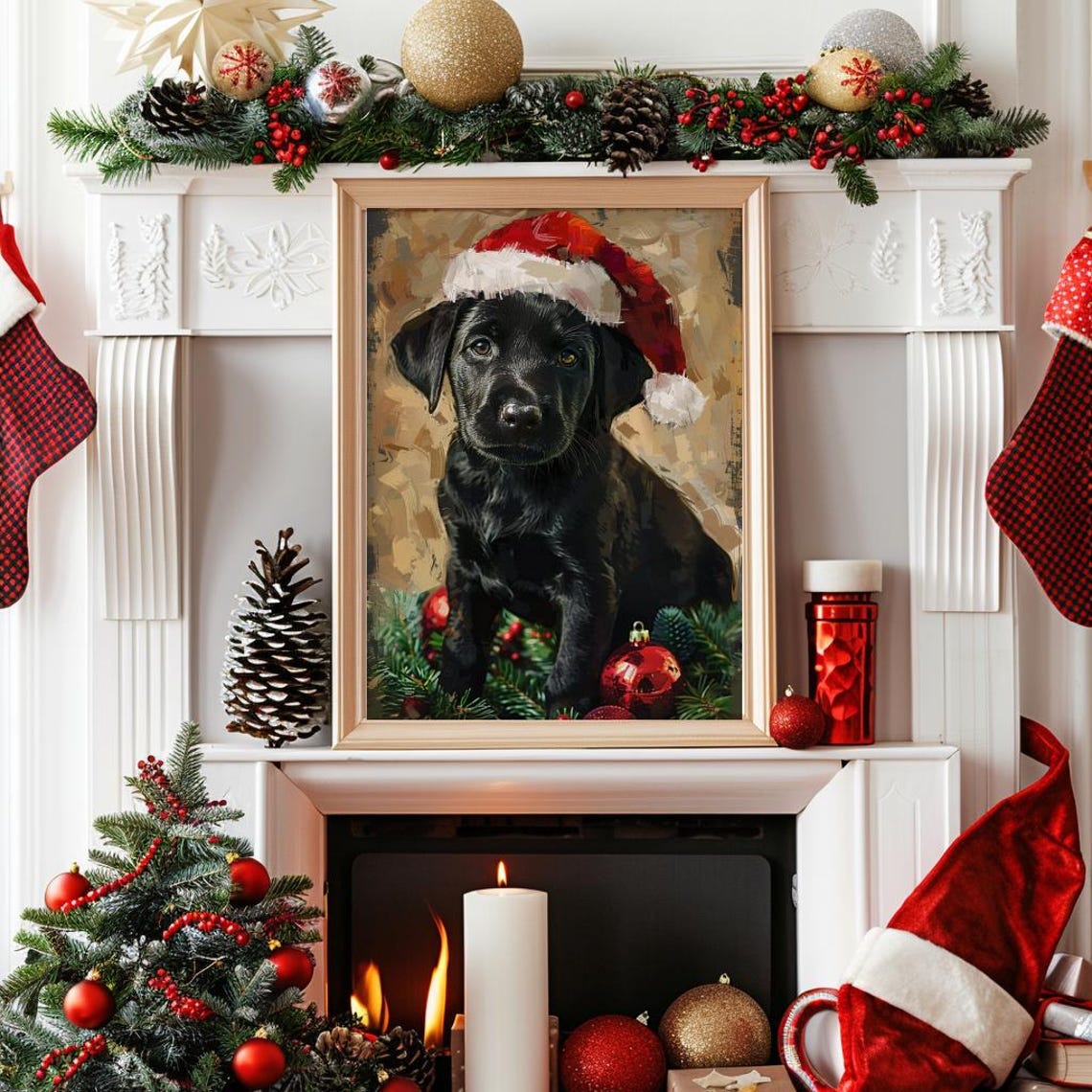 Christmas Dog Wall Art Print Santa Dog Painting Christmas Black Lab Christmas Puppy Christmas Holiday Decor Santa Pet 182 - Image 3