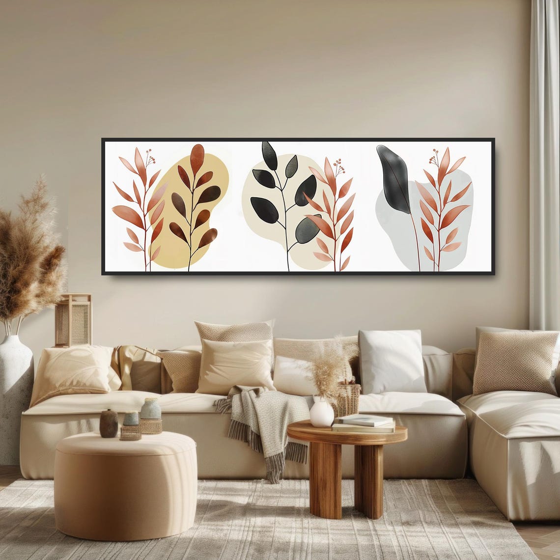Watercolor Botanical Plants Terracotta Black Leaves Modern Art Poster - Image 5