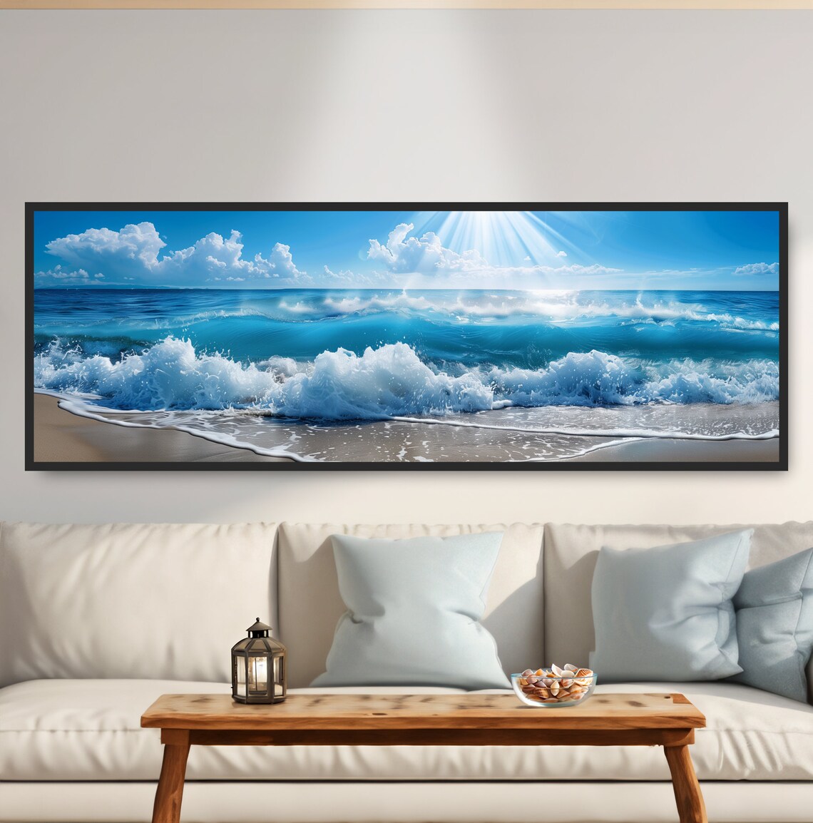 Beach Sun Rays Photograph, Ocean Shoreline Wall Art
