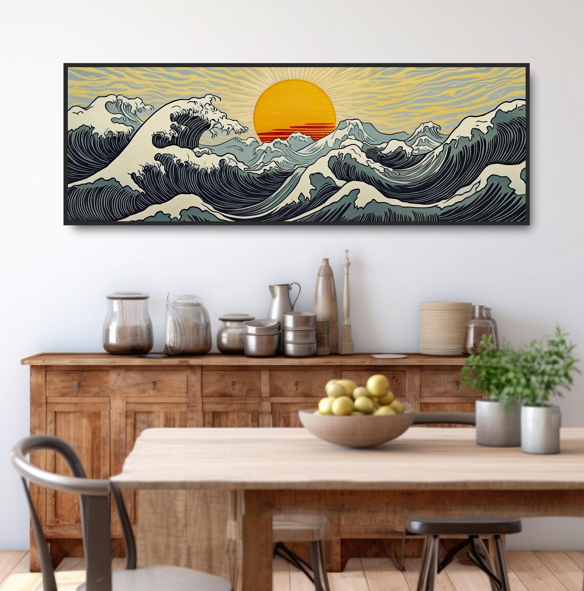 Sunrise Ocean Waves, Hokusai-Inspired Ukiyo-E Print - Image 3
