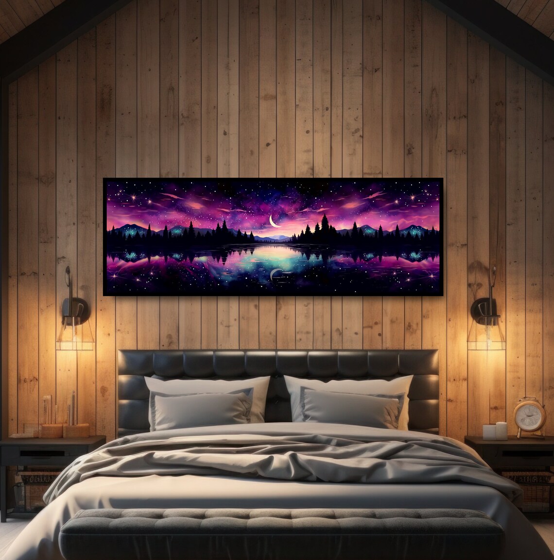 Aurora Borealis Night Lake Landscape Art Print - Image 4
