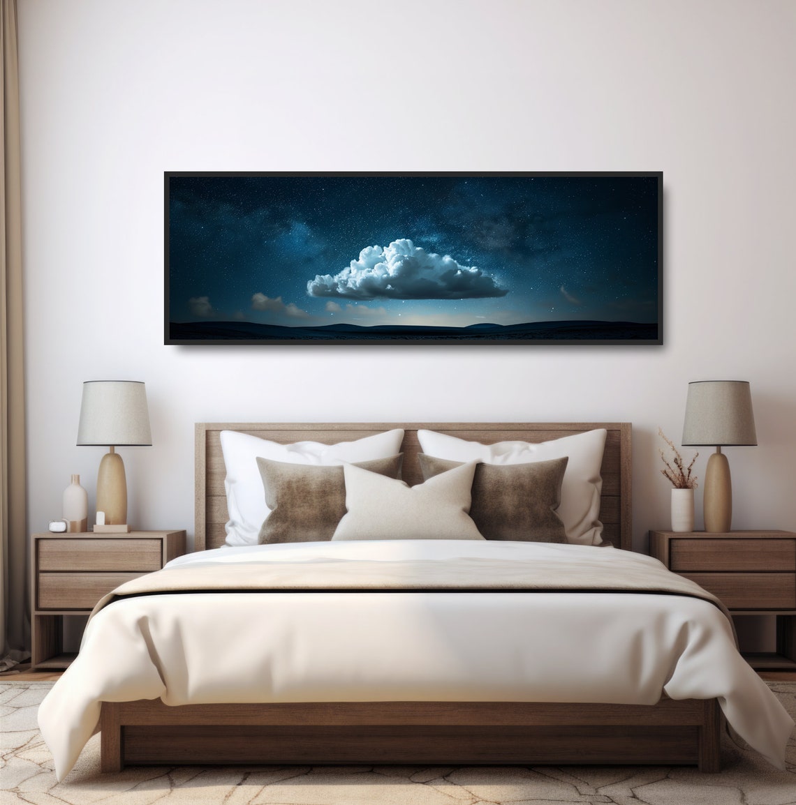 Lone Cloud Starry Night Sky Minimalist Dark Horizon Panoramic Poster - Image 4