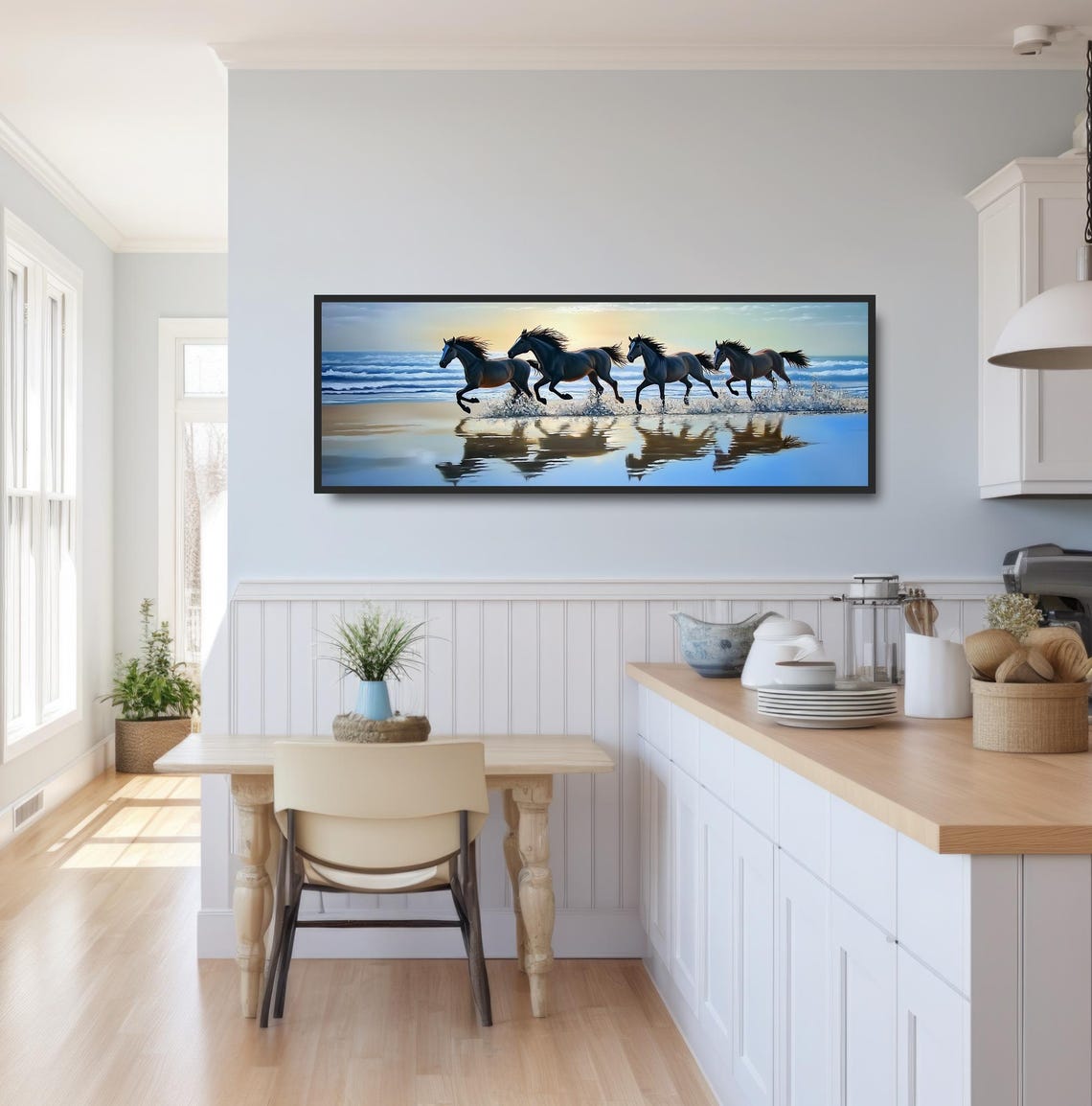 Four Horses Galloping Beach Sunset Ocean Shoreline Equine Print - Image 3