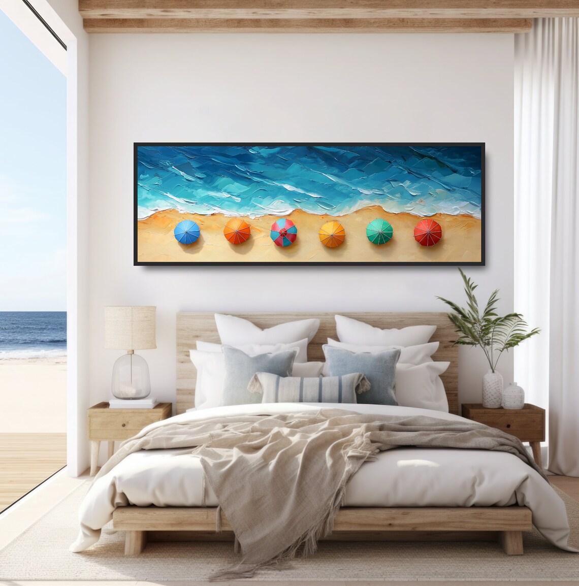 Birdseye Beach Umbrella Oil Painting Art Print - Image 4