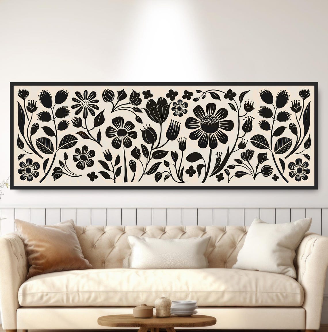 Abstract Floral Folk Art Bold Black And White Monochromatic Print Rustic Boho Botanical Wall Decor Mid Century Modern Scandinavian Print
