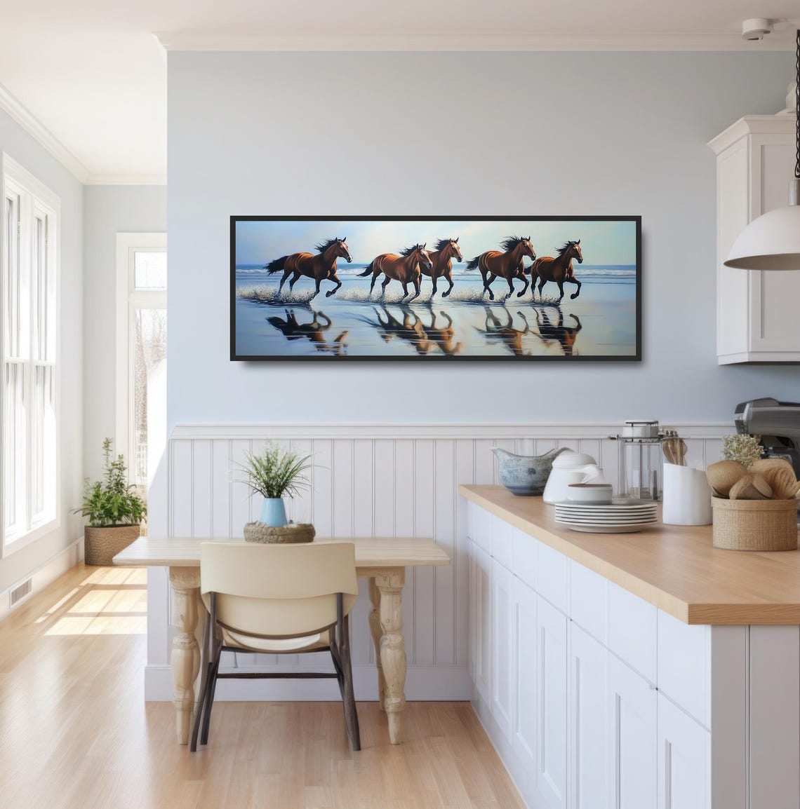 Five Chestnut Horses Running Shoreline Waves Splash Equine Print - Image 3