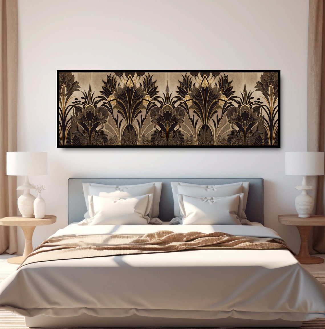 Vintage Art Deco Palm Fan Pattern Black Gold Elegant Wall Poster - Image 4