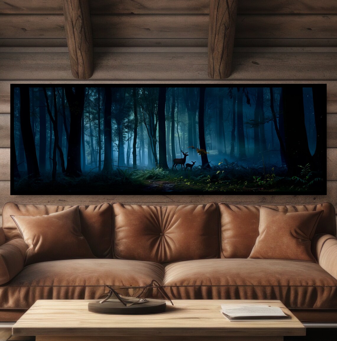 Enchanted Woods Deer Panoramic Landscape Art Print
