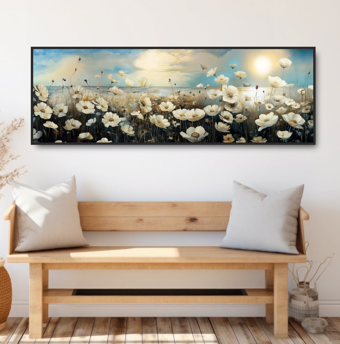 White Wildflowers Beach Sunset Romantic Floral Landscape Poster - Image 2