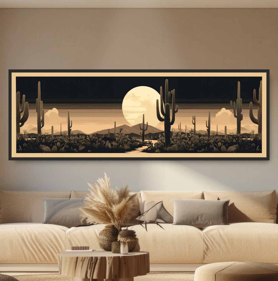 Western Cactus Full Moon, Boho Desert Art Print