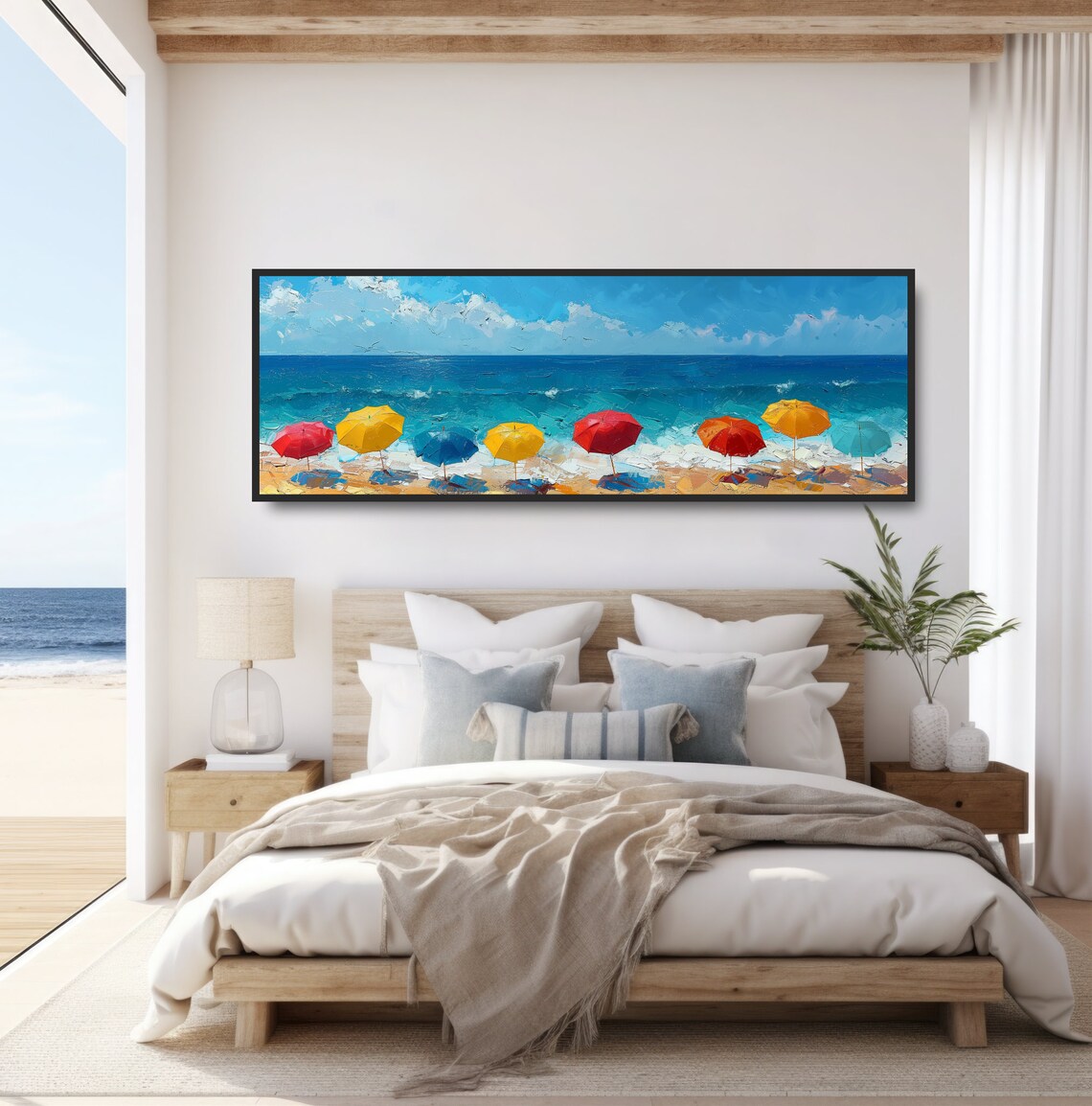 Beach Umbrella Ocean Oil Painting, Coastal Art Print - Image 4