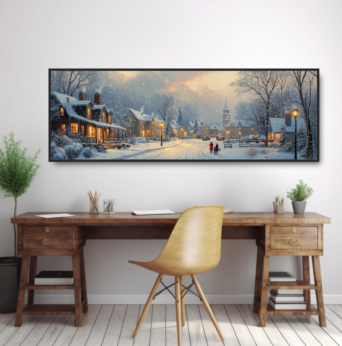 Nostalgic Snowy Christmas Village Night Panoramic Winter Town Poster - Image 2