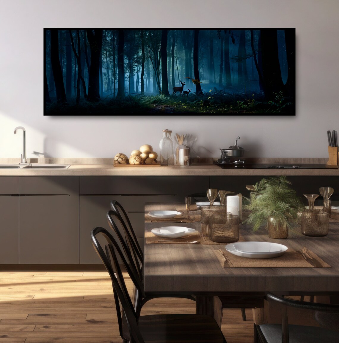 Enchanted Woods Deer Panoramic Landscape Art Print - Image 3