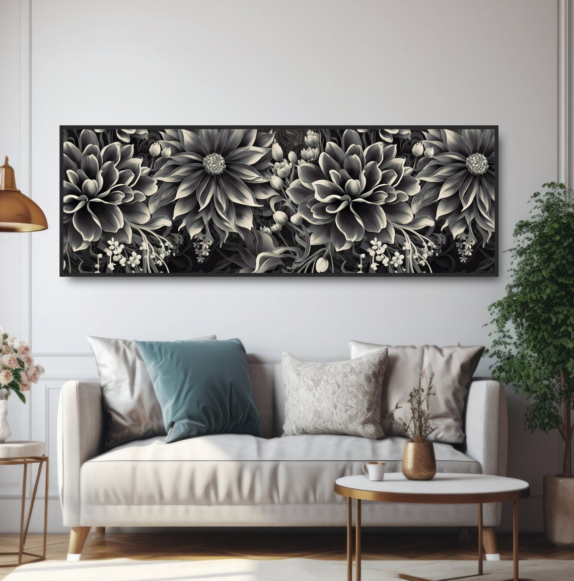 Monochrome Floral Still Life Black White Dahlia Elegant Art Poster - Image 5