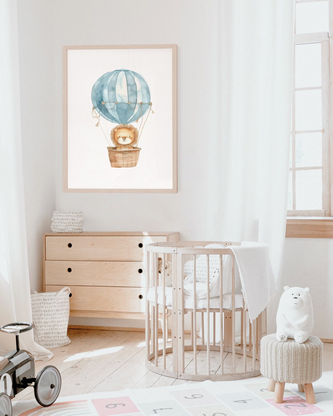 Lion Cub Blue Hot Air Balloon Baby Boy Nursery Watercolor Poster - Image 4
