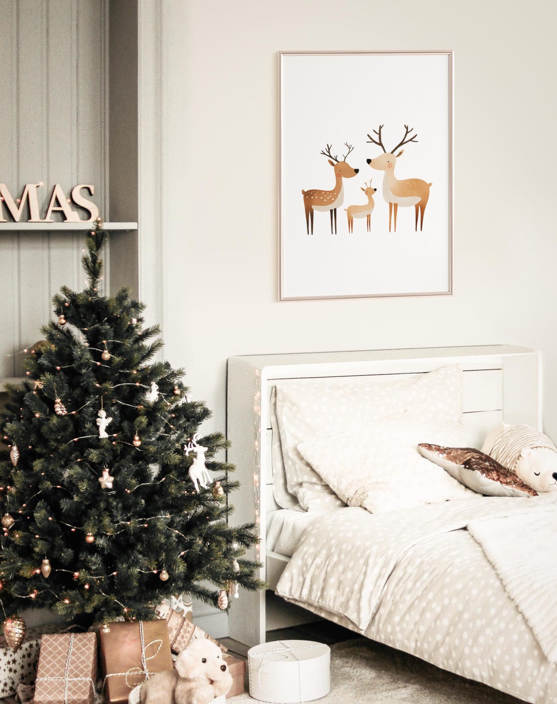 Reindeer Family Two Adults Baby Deer Minimalist Nursery Poster - Image 4