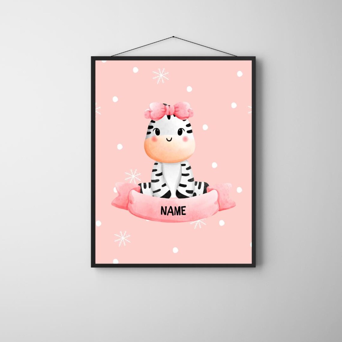 Personalized Pink Zebra Nursery Poster Custom Name Bow Safari Girl Art