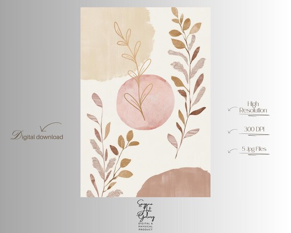 Boho Neutral Botanical Wall Art Print Minimal Abstract Floral Poster In Earthy Beige Tones Modern Elegant Decor For Home
