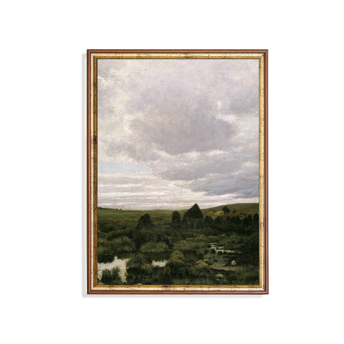 Misty Moorland Under a Dramatic Clouded Sky Landscape Painting Poster
