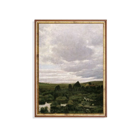 Mailed Print Vintage Landscape Painting Antique Country Landscape Moody Rustic Fine Print Farmhouse Decor Printed And Shipped