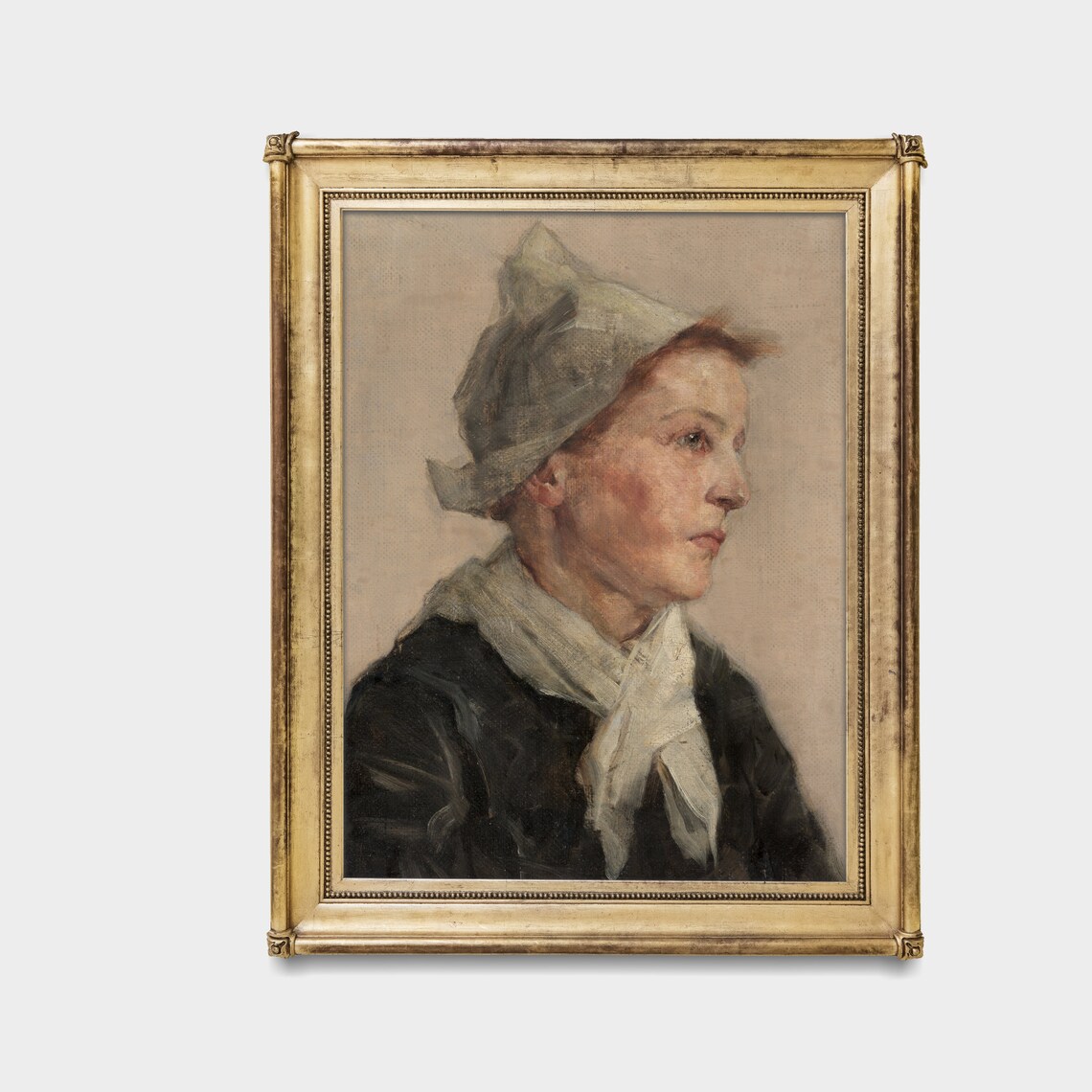 Breton Woman in a White Linen Coif Gazing Aside Portrait Poster - Image 3