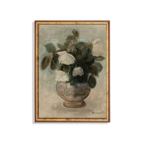 White Roses Still Life, Vintage Floral Art Print