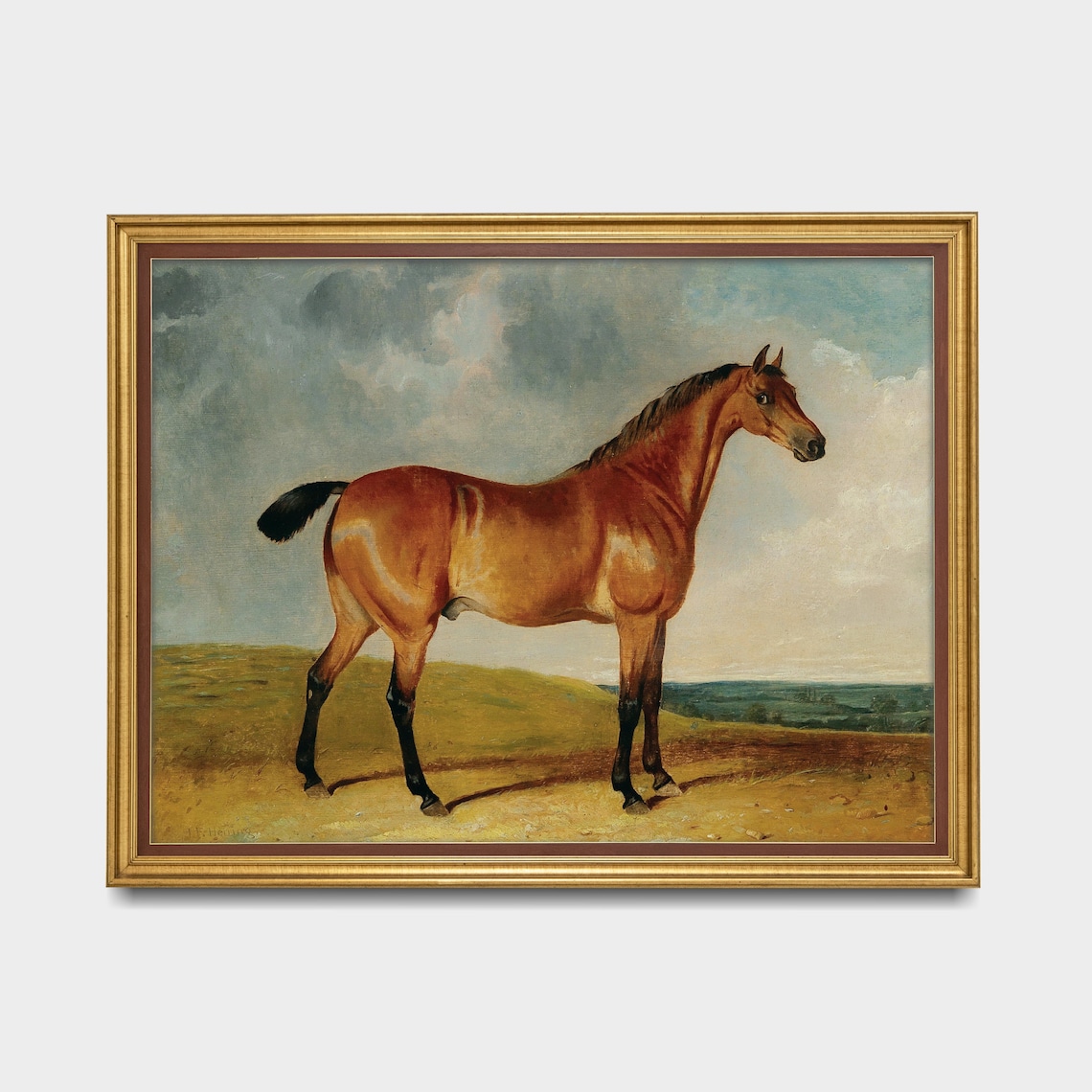 Chestnut Horse Standing in an Open Field Antique Equestrian Poster - Image 3