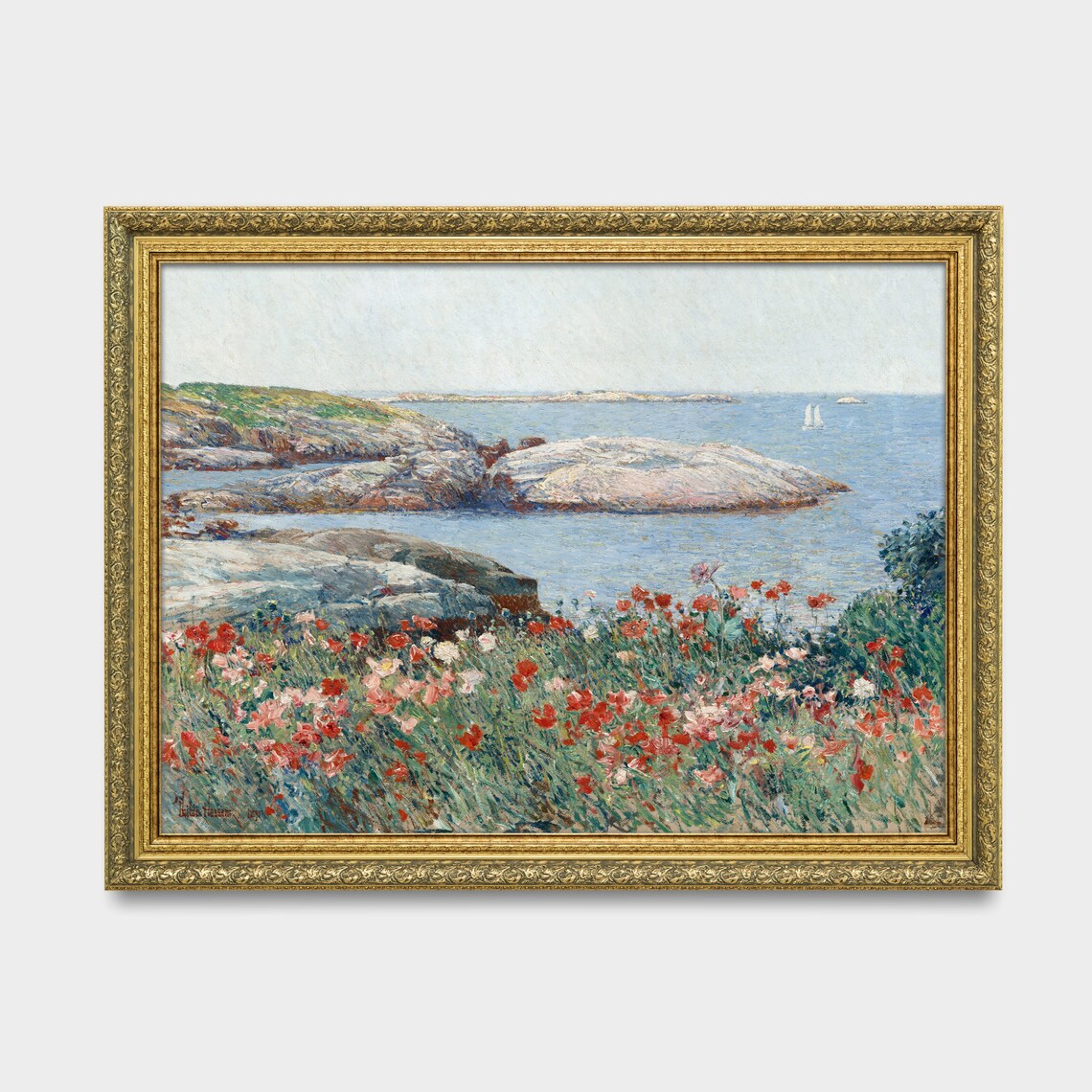 Red Poppies Swaying Above A Rocky Shore Impressionist Painting Poster - Image 3