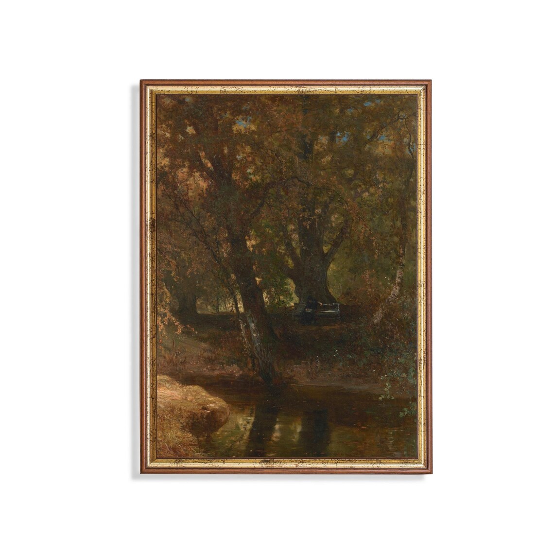 Golden Autumn Woodland with a Wandering Stream Vintage Poster