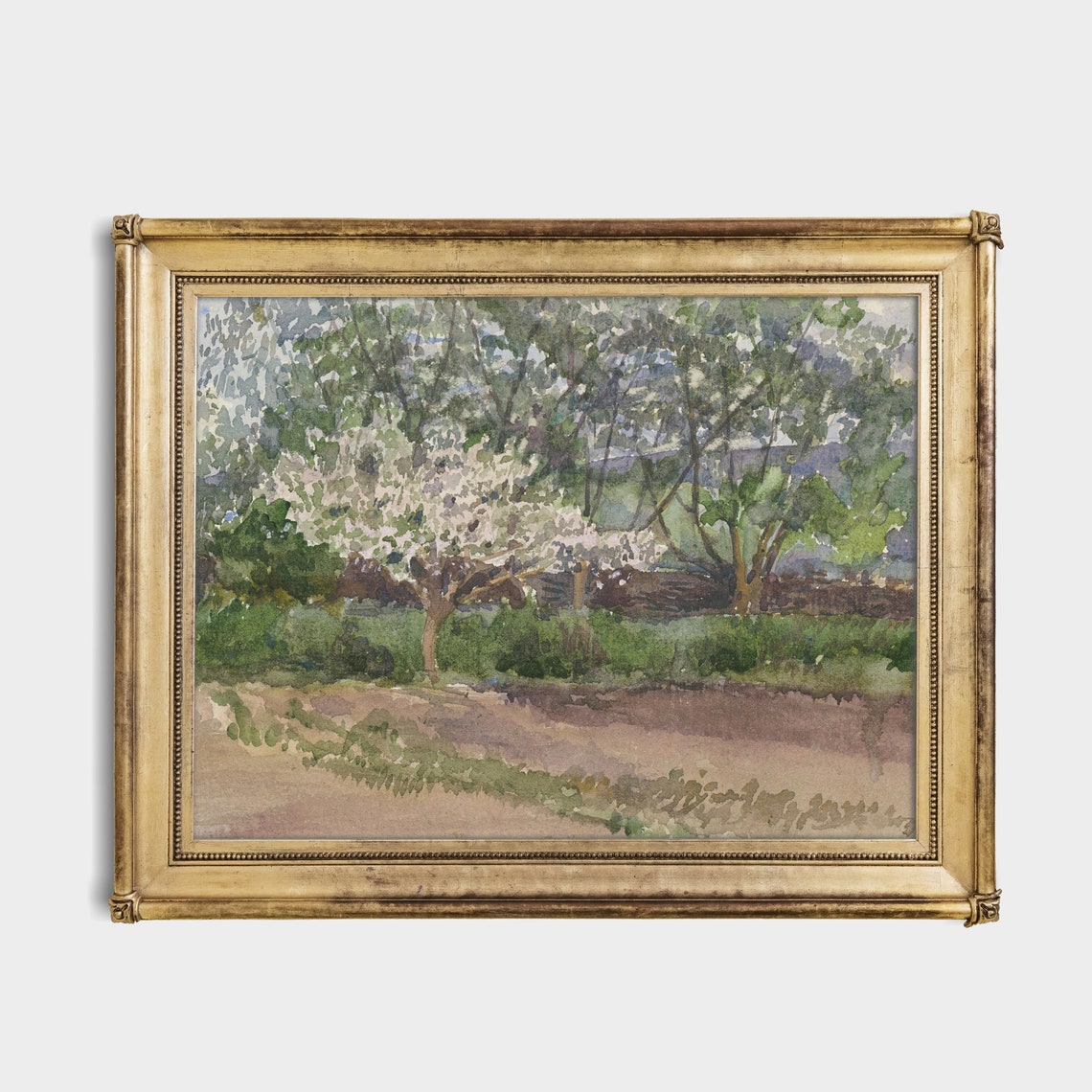 Spring Orchard with Blossoming Trees Watercolor Landscape Poster - Image 4