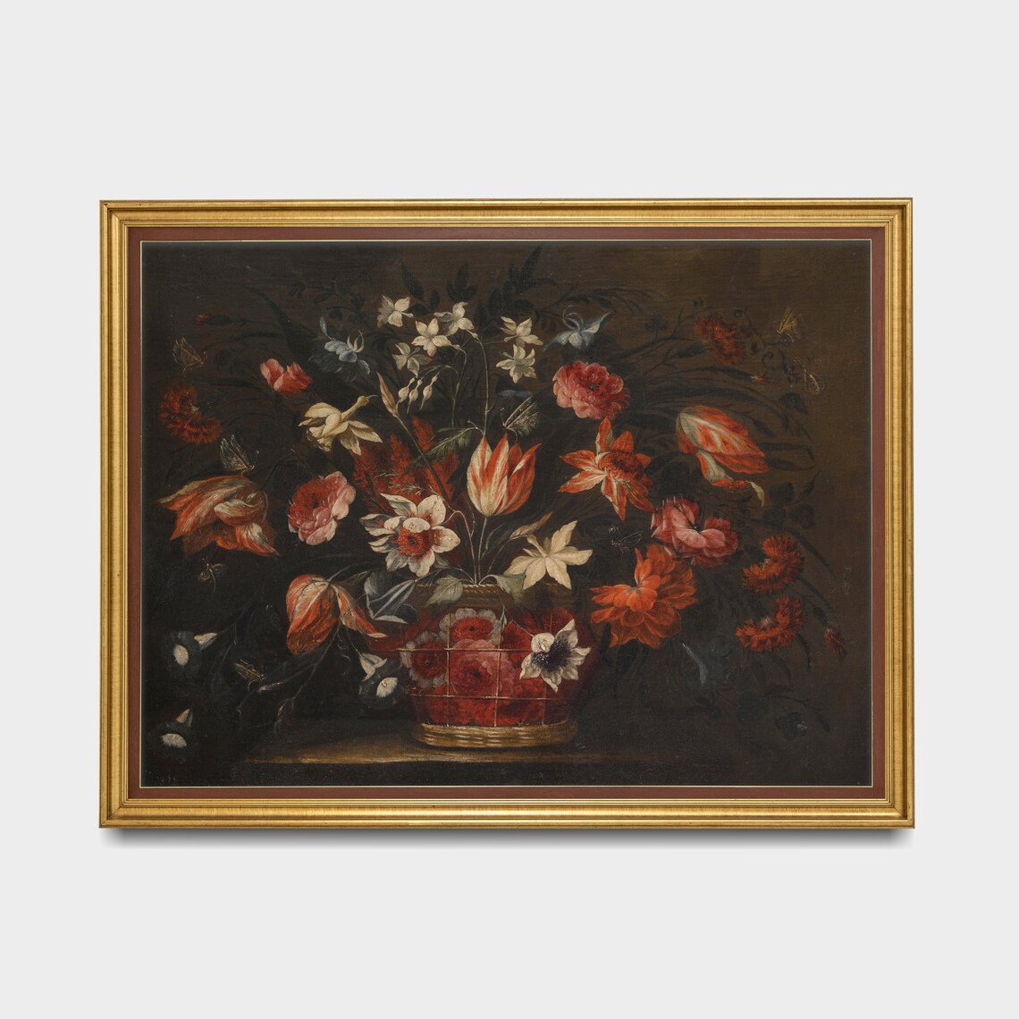 Red Tulips and Roses in a Basket Dutch Floral Still Life Poster - Image 5