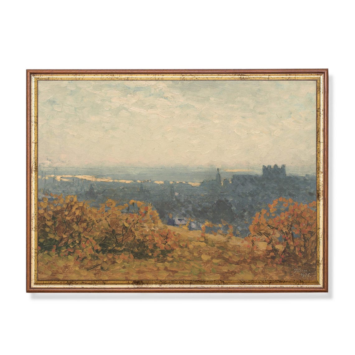 Autumn Trees Overlooking a Distant City Vintage 1925 Fall Scene Poster
