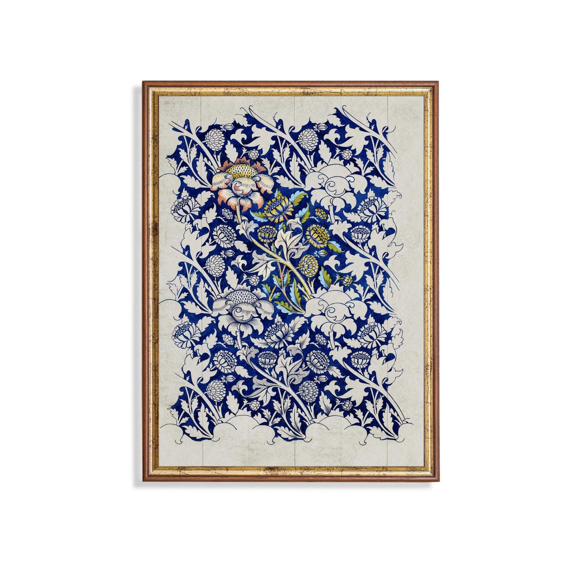 Blue Floral Arts and Crafts Textile Pattern Tapestry Art Poster