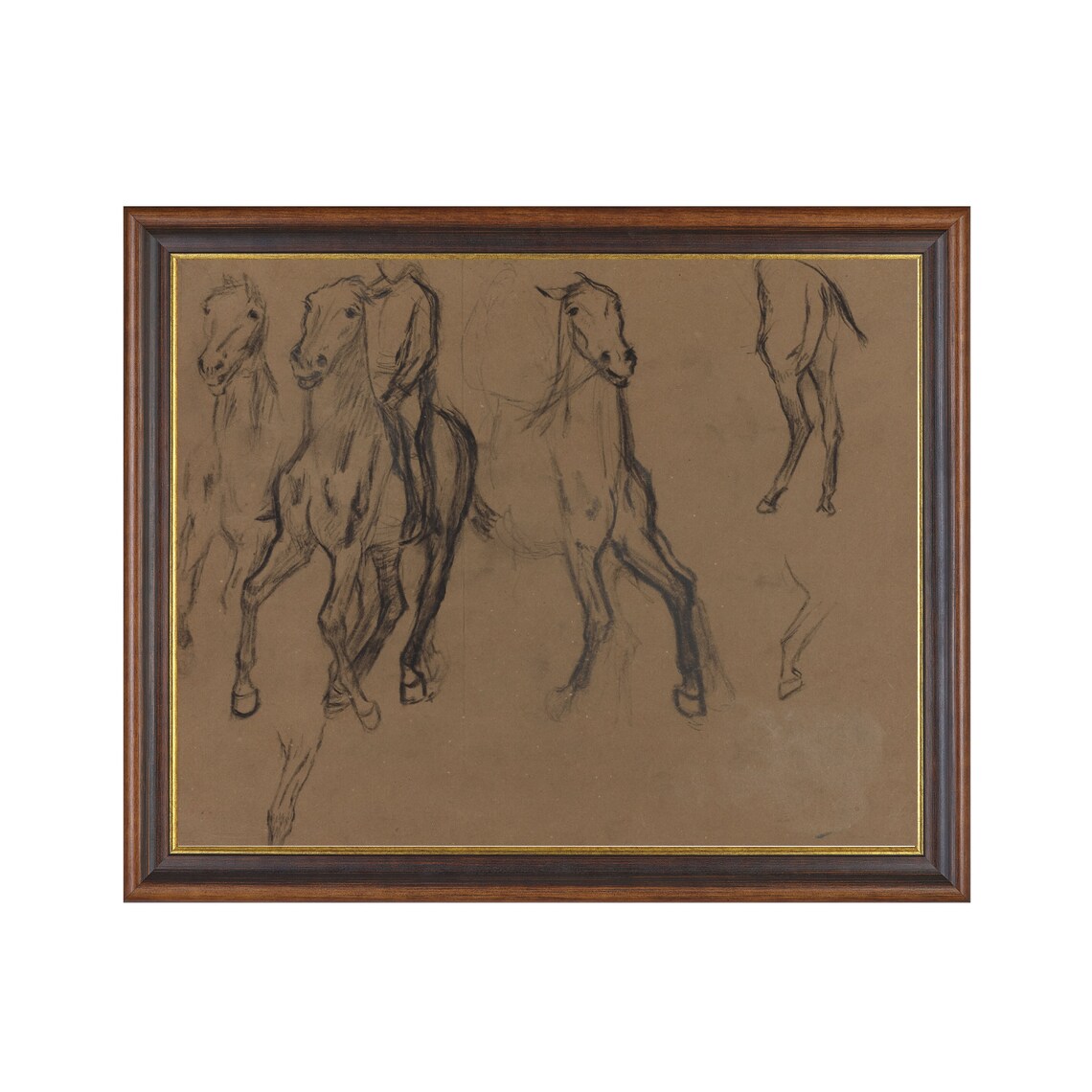 Horse Studies Charcoal Sketch on Paper Antique Equestrian Wall Art - Image 3