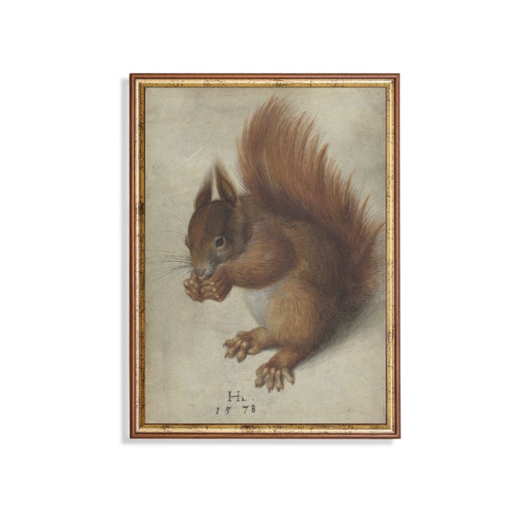 Vintage Squirrel Art Print, Rustic Neutral Decor